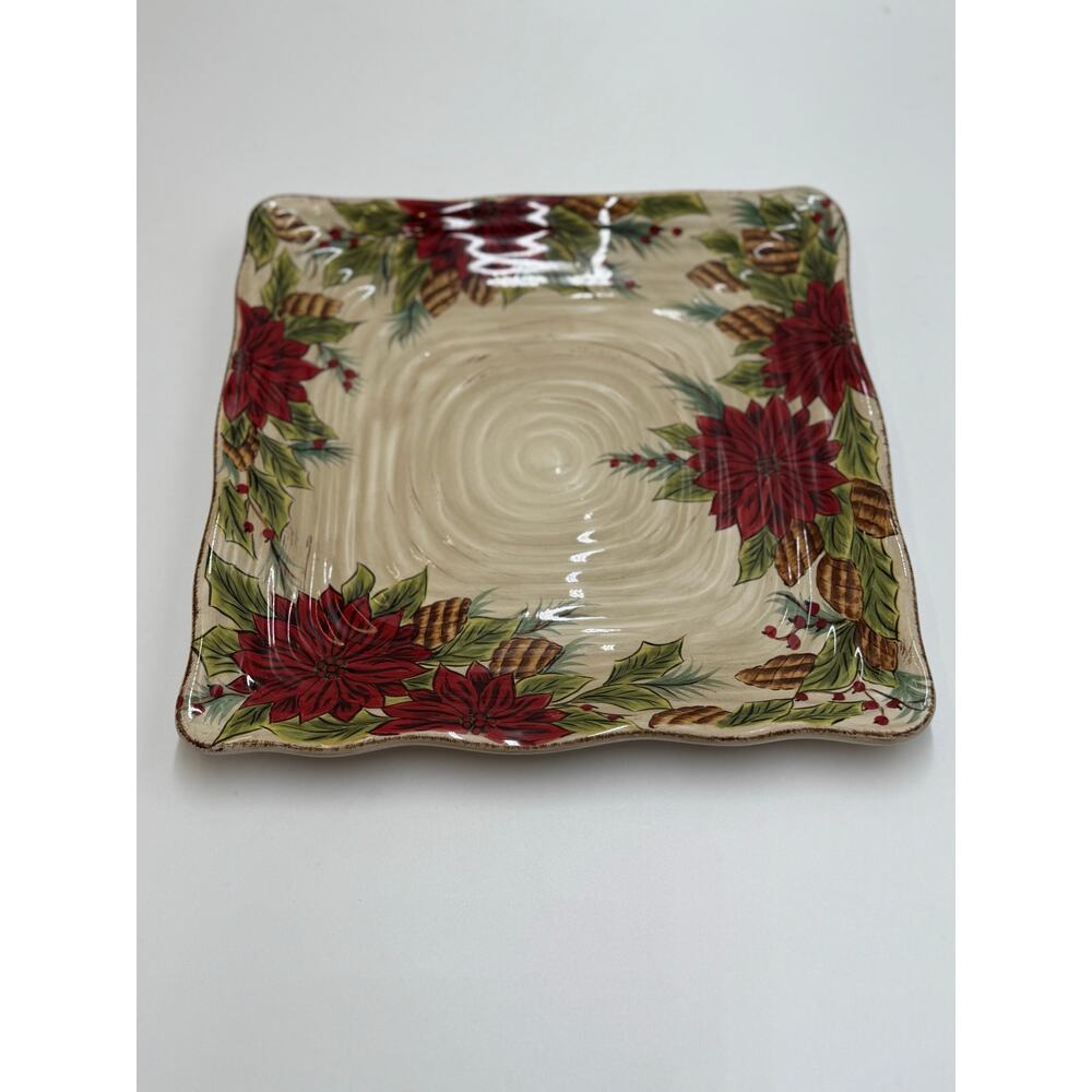 Dario Farrucci Poinsettia  · Hand-Painted Ceramic Holiday Serving Square Plate